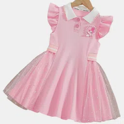 YK Girls Shirt Coller Embellished Cap Sleeve Fit & Flare Dress-image-8