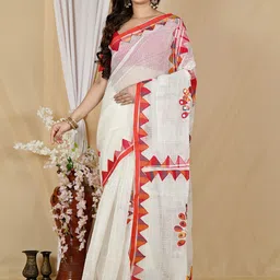 PuJoy Ethnic Motifs Mirror Work Taant Saree-image-24