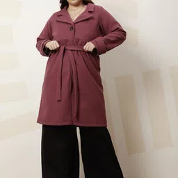 Athena Ample Plus Size Solid Notched Lapel Longline Overcoat With Tie Up Waist-picture-22