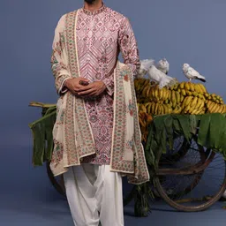 KALPRAAG Embroidered Mandarin Collar Straight Thread Work Kurta With Patiala And Dupatta-image-85
