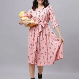 Mammas Maternity Floral Print Maternity Fit & Flare Midi Dress-image-32