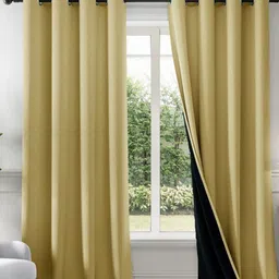 HOMEMONDE Gold-Toned & Black Set of 2 Black Out Door Curtain-13