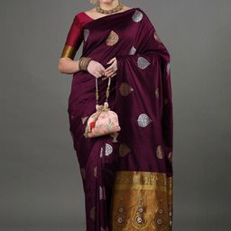 CANBIA Ethnic Motifs Zari Silk Blend Banarasi Saree-image-34