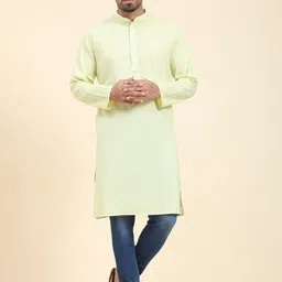 SKAVIJ Men Yoke Design Handloom Kurta-image-5