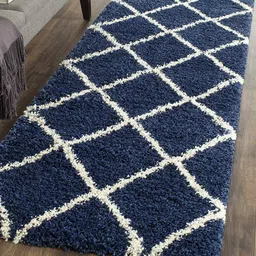 Banchmark Home Furnishings Navy Blue Geometric Shaggy Woollen Carpet-image-82