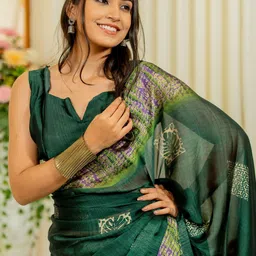 KALINI Tie and Dye Poly Chiffon Block Print Saree image 1