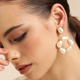 Anouk Gold-Plated Mother of Pearl Beaded Circular Drop Earrings-0