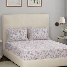 MASPAR Eclectic Garden Pink Floral Printed 210 TC Cotton King Bed Sheet & 2 Pillow Cover-image-55