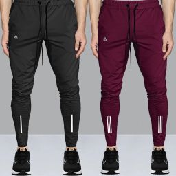 Pack of 2 Men Striped Black, Maroon Track Pants-image-123