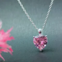 925 Pure Silver Chain with Pink Cubic Zirconia Heart Shape Pendant Necklace Cubic Zirconia Sterling Silver Chain-image-87