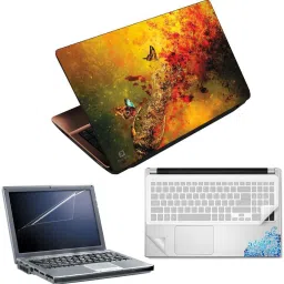 FineArts Butterfly Glass Art 4 in 1 Laptop Skin Pack with Screen Guard, Key Protector and Palmrest Skin Combo Set-image-1