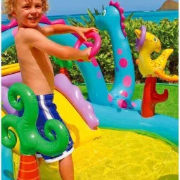 intex ® Original Inflatable Dinoland Play Center Swimming Pool With inbuilt Water Spray,6 balls and 3 rings & Inflatable dragon Inflatable Pool Accessory image 4