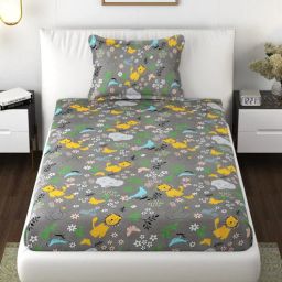 florida Grey Animal Printed 144 TC Polyester Kids Single Bedsheet With 1 Pillow Cover-picture-22