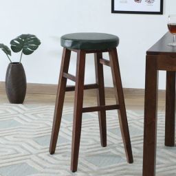 woodsworth from pepperfry Harrington Sheesham Wood Bar Stool In Provincial Teak Finish With Green Leatherette-picture-24