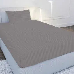 mayfair homes london Grey Solid 210 TC Cotton Single Sized Bedsheet with 1 Pillow Cover Satin Stripe 2024 Collection-picture-42