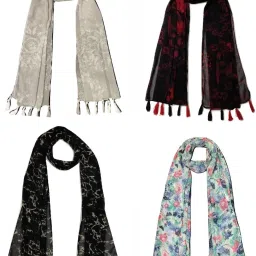 Printed Chiffon Women Multicolor Scarf, Stole, Fancy Scarf-image-54