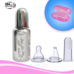 Stainless Steel Feeding Bottle 304Grade SS with 2 Extra Niple & 1 Finger Brush - 304 Grade Stainless Steel Feeding Bottle-image-11