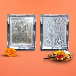 Pack of 2 Pure Silver Bhakti Idols Radha-Krishna and Laxmi Decorative Showpiece-7.5 cm-6