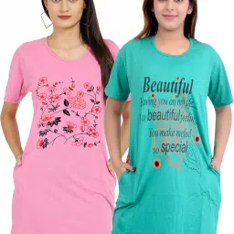 Pack of 2 Women Printed Round Neck Cotton Blend Multicolor T-Shirt-image-92