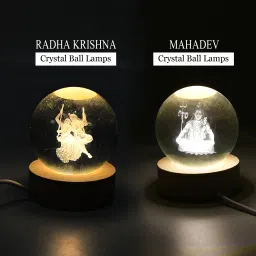 3D RadhaKrishna & Mahadev Crystal Ball Lamps for Home Decor, Puja Room (2 Pcs) Table Lamp-21