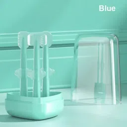 Baby Silicon Toothbrush 3 in 1 Set for Newborn Baby/Infants/Kids(Blue) Ultra Soft Toothbrush-image-32