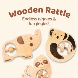 1pc Wooden Animal Shape Rattles for Kids Age 1+ Elephant Rattle-29