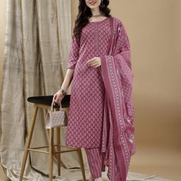 Women Cotton Blend Kurta Pant Dupatta Set-image-19