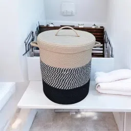 Cotton Rope Storage Basket with Lid, Living Room Toy Basket Storage Basket-image-112