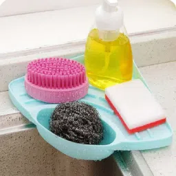 Kitchen Sink Corner Wash Basin Sponge Soap Scrub Brush Storage(Multicolor) Plastic Wall Shelf-image-45
