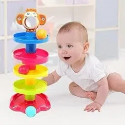 jollyplay Rolling Ramp Toy | 5-Layer Ball Drop Tower with 3 Colorful Rattle Balls image 2