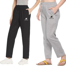 Pack of 2 Women Printed Black, Silver Track Pants-image-3