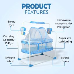 pandaoriginals Premium Bunny Rabbit Cradle with Mosquito Net and Wheels Strong Sturdy Frame image 3