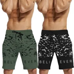 Pack of 2 Printed Men Green, Black Regular Shorts-image-3