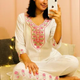 Women Embroidered Cotton Blend Straight Kurta-image-37