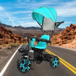 Tricycle Comfortable with Soft Seat,Front-Back Basket,Parental Push Handle,Bell Comfortable Canopy Tricycle for Babys with New Colours Tricycle-image-9