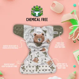 bear & bunny Washable Reusable Cloth Diaper,Free Size|for Kids 0-3 Yrs|1 Diaper & 2 insert image 3