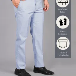 Men Regular Fit Light Blue Cotton Blend Trousers-image-10
