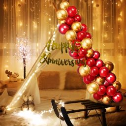 Solid Happy Anniversary Decoration With White Net Curtain & Led Light For Husband Wife Balloon-image-37