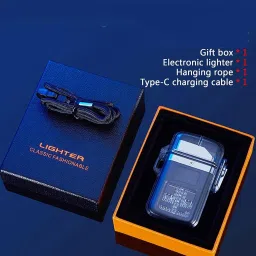 FITUP ™Double Arc FlashLight Transparent Flameless Lighter for Smoking Electric USB Rechargeable Windproof Cigarette Lighter for Cigarette Smoking Cigarette Lighter-image-3