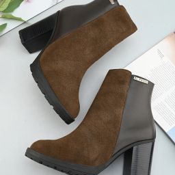 EL PASO Women Brown Faux Leather Casual Shoes Slip On Boots Boots For Women-image-72