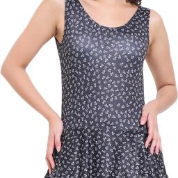 One Piece Black Floral Print Swimming Costume Swimsuit for Women And Girls Solid Women Swim-dress Black Swimsuit-image-12