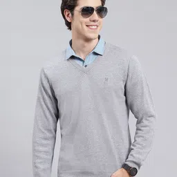 monte carlo Men Solid V Neck Grey Sweater-picture-37