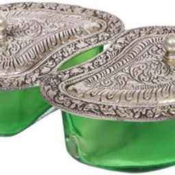 White Metal Green And Silver Classic Leaf Tray Serving Set-image-7