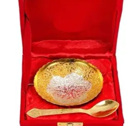 Premium Golden & Silver Bowl Set With Royal Velvet Box for Wedding Return Gift Bowl Serving Set-15
