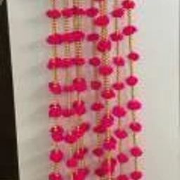 Pom Pom door hanging with Golden / Hanging Bells torans/Wall hangings/Latkans for Decoration Approx 5 ft- Pack of 5 Strings Toran (Recycled plastic) Toran Toran RECYLCABLE PLASTIC Garland Pink Holly Berry Artificial Flower-image-6