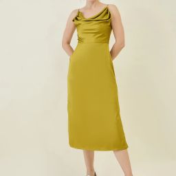 Women A-line Light Green Below Knee Dress-image-24
