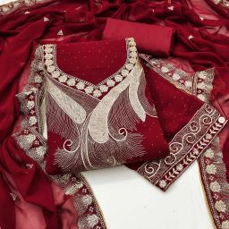Unstitched Pure Silk Salwar and Dupatta Material Embroidered-image-23