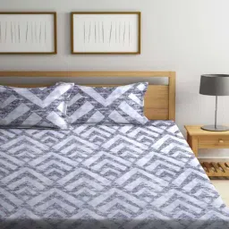 arrabi Grey Abstract 300 TC Cotton Blend Double King Sized Bedsheet With 2 Pillow Covers-picture-44
