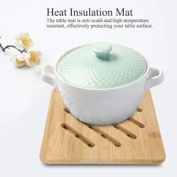 calldrishe Bamboo Wooden Trivet For Dinning Table Square Wavy Shape, Wooden Coaster, Wooden Coaster Set For Hot Plates and Hot Pot Trivet image 5