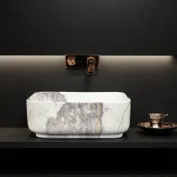 Premium Designer(M-07) Ceramic Washbasin With Waste Coupling & Pipe Set ) (16x12x5)(M-1007) Table Top Basin-image-85